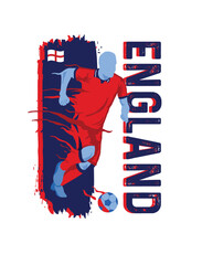 VECTOR. Editable poster for the England football team, soccer player, uniform, flag