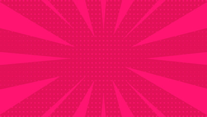 Pink pop art background with halftone dots and rays