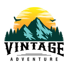 vintage adventure mountain logo illustration