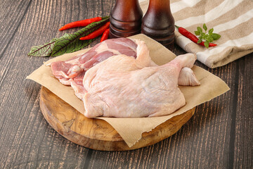 Raw duck leg ready for cooking