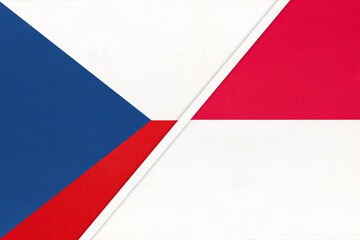 Czech Republic and Monaco, symbol of country. Czechia vs Monacan national flags.