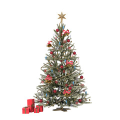 Christmas tree with decorations, isolate on a transparent background, 3d illustration, cg render