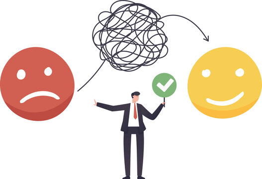 Positive thoughts shift from feeling sad. Optimism and the power of mind to change mood, behavior, decision-making powers. illustration png