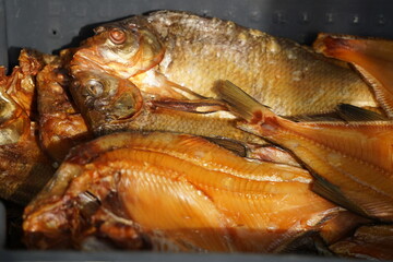 Sale of smoked and salted fish at the market.