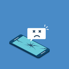Broken smartphone with sad smile. Broken phone service, recovery and repair concept.	