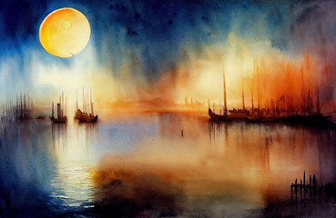 Artistic illustration of an impressionist abstract watercolor painting