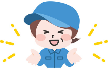 笑顔で両手を広げるシニア女性作業員 