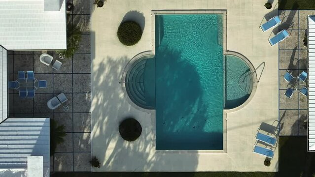 Aerial View Of Large Swimming Pool With Clear Water On Home Back Yard