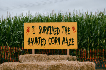 Haunted corn maze sign
