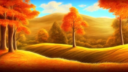 Obraz na płótnie Canvas Autumn landscape drawn in pencil. Illustration, inspiration.