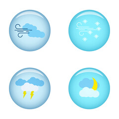 weather icon set, wind, snow, thunderstorm, button shaped icons