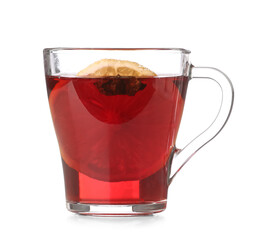 Glass cup of tasty mulled wine isolated on white background