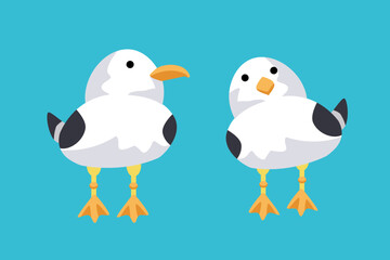 Cute seagulls in cartoon style. Characters for postcards, books for children. Vector illustration, icons on isolated background.