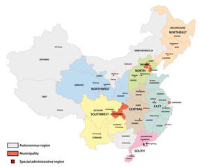 Obraz premium Vector map of county level administrative divisions of China