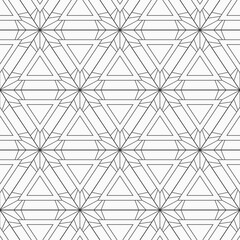 Abstract geometric seamless pattern with triangles. Outline triangles geometric lattice. Black and white vector background.