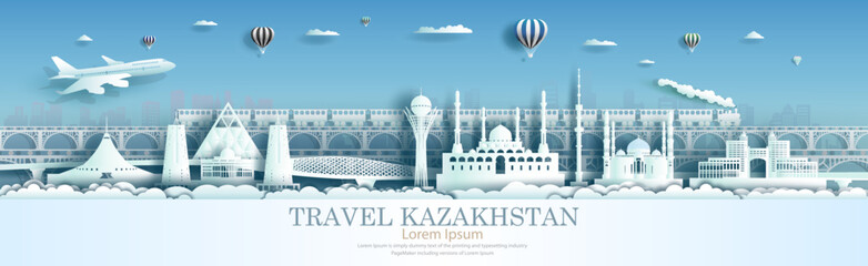 Kazakhstan architecture travel landmarks of Astana and Nur-Sultan famous and popular. - obrazy, fototapety, plakaty