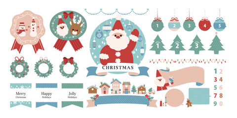 クリスマス デザイン フレーム リボン 枠 _ ベクター 素材 セット あしらい イラスト 可愛い ポップ