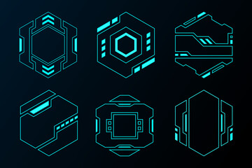 Hexagon futuristic frame hud. Abstract geometric shape vector design for digital technology.