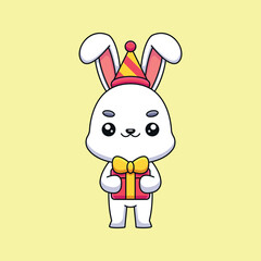 cute birthday rabbit cartoon mascot doodle art hand drawn concept vector kawaii icon illustration