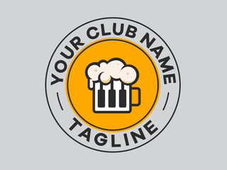 Beer in a glass vintage logo template inspiration in line art for night club bar pub.