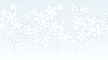 Christmas  Vector Background with Falling Snowflakes. Isolated on Red Background. Realistic Snow Sparkle Pattern. Snowfall Overlay Print. Winter Sky. Papercut Snowflakes.