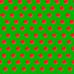 Seamless pattern in retro style with dot pattern.Christmas red balloons on a green background.