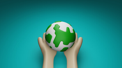 3d illustration world in hand cartoon minimal