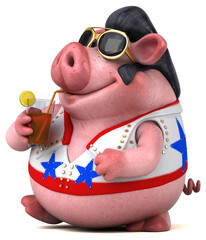 Naklejka premium Fun 3D cartoon illustration of a pig rocker