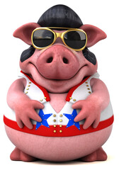 Naklejka premium Fun 3D cartoon illustration of a pig rocker
