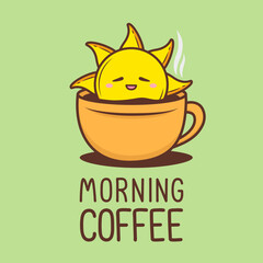 morning coffee design with cute sun