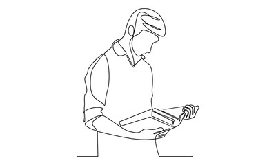 continuous line of standing man reading book