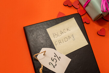 top view of black friday mockup with discounts as a symbol of online shopping.