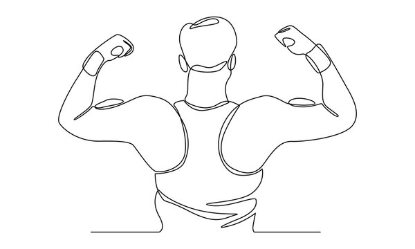 continuous line of young man bodybuilder posed
