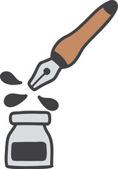 Hand Drawn Ink bottle and nib illustration