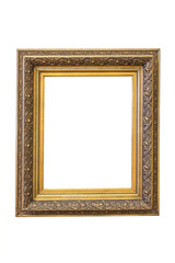 Vintage frame for photos or paintings with gilding on wood with carved ornaments. Isolated on a white background. Rectangular vertical. Blank for the designer.