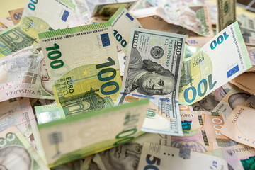 Ukrainian UAH currency exchange on dollars on euros close up