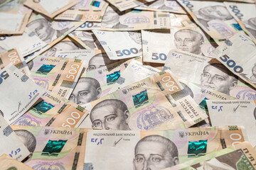 500 Ukrainian national currency bills as finance background, salary