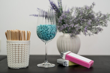 beautiful large glass with small wax granules.
