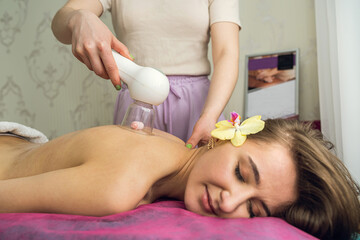 Professional treatment make medical procedure massage with vacuum  device