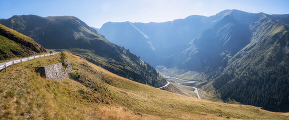 Amazing view of the north part of famous Transfagarasan serpentine mountain road between...
