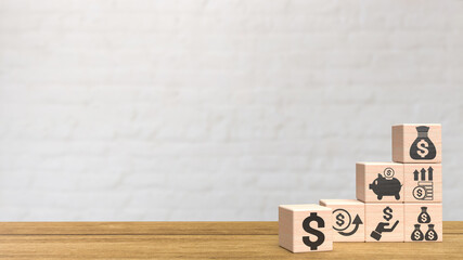 The business symbol on wood cube 3d rendering