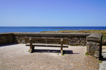 bench back view of the atlantic coast in Fouras la rochelle France