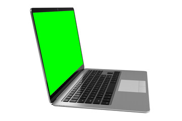 Modern laptop with green screen isolated on transparent background - 3D illustration