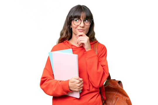 Young student caucasian woman over isolated background and looking up