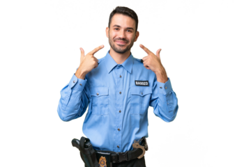Young police caucasian man over isolated background giving a thumbs up gesture
