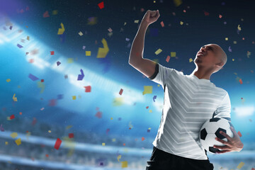 Soccer player celebration in the stadium