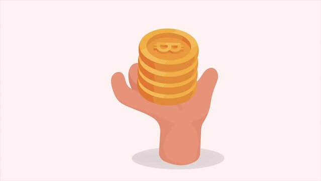 hand with bitcoin cryptocurrency animation
