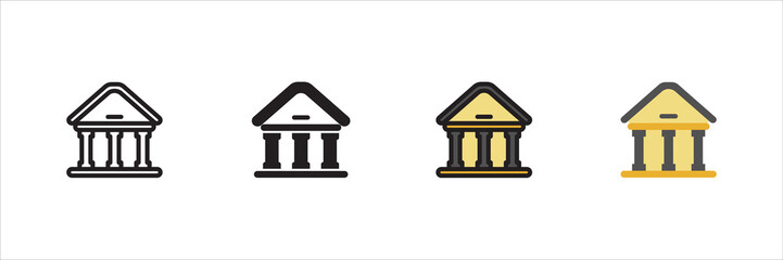 Vector icon design of Bank, style in icon outline, solid, filled outline and flat, perfect for mobile and website.