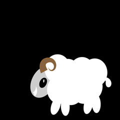 white sheep on a black background