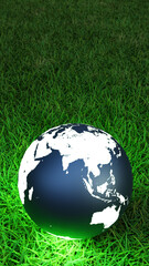 Fototapeta na wymiar earth on green grass,3d rendering
